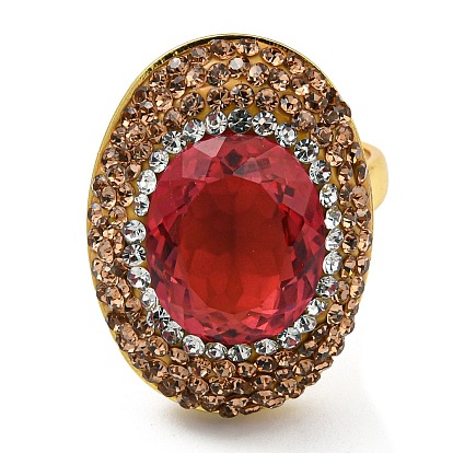 Овальное регулируемое кольцо из красного стекла со стразами, латунное кольцо для женщин