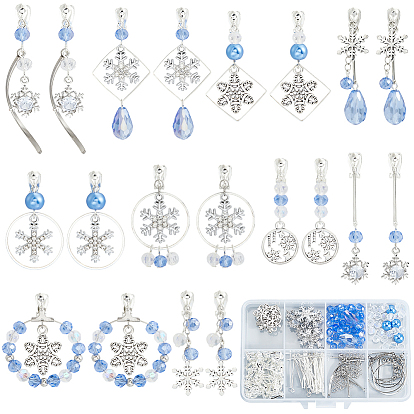 Наборы для изготовления сережек в форме снежинки своими руками, включая подвески из сплава, 304 Подвески и серьги-кольца из нержавеющей стали, латунные бусины, фурнитура для колец и клипсовых сережек, стеклянные бусины и железные звенья