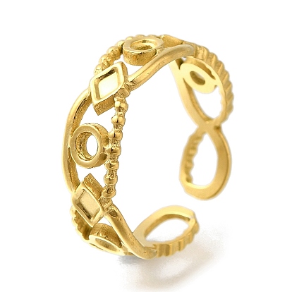 Ионное покрытие (IP) 304 Компоненты открытого манжетного кольца из нержавеющей стали, настройки кольца для горного хрусталя, ромб