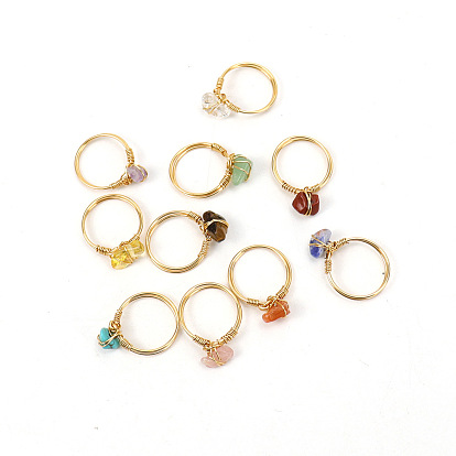Gemstone Nuggets Rings, Brass Jewelry for Women Men, Golden