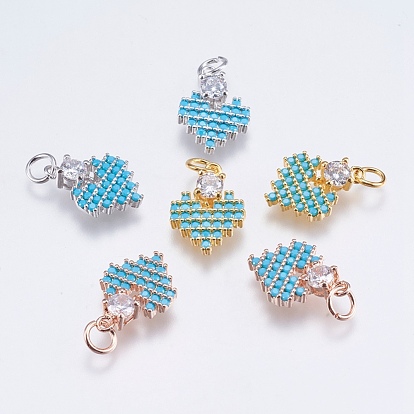 Brass Micro Pave Cubic Zirconia Pendants, Cadmium Free & Lead Free, Heart
