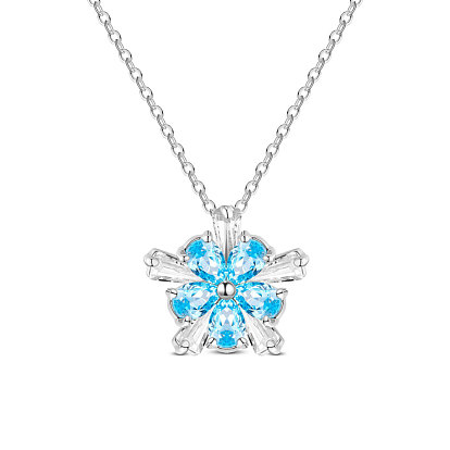 TINYSAND 925 Sterling Silver Pendant Necklace, Snowflake with Austrian Crystal, 18 inch