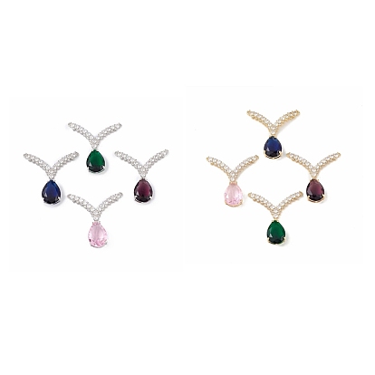 Placage à crémaillère laiton micro pavé de zircone cubique 2-pendentifs en boucle, breloque en forme de larme et en V, avec la glace, sans cadmium et sans plomb, plaqué longue durée
