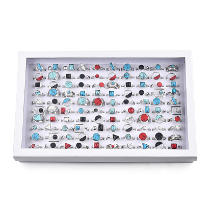 Открытые манжеты с синтетической бирюзовой геометрией и кристаллическими стразами, ювелирные изделия из сплава для женщин