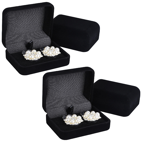 4Pcs Velvet Gift Cufflink Boxes with Hinged Lid and Black Inside, Rectangle