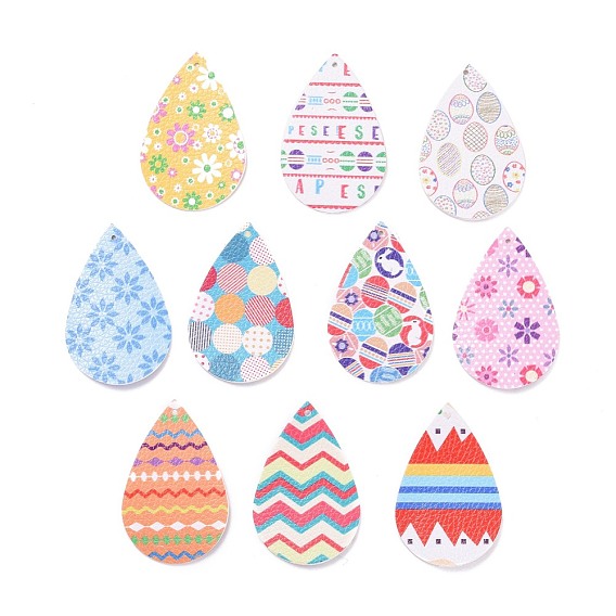 Искусственная кожа большая слезинка с подвесками зайчика, Пасхальная тема