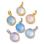 Rack Plating Brass with Synthetic Opal Pendants, Cadmium Free & Lead Free, Flat Round