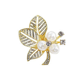 Leaf Alloy Imitation Pearl Brooch, Exquisite Lapel Pin for Girl Women