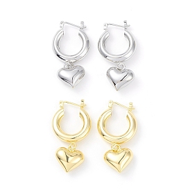 Brass Heart Dangle Hoop Earrings for Women