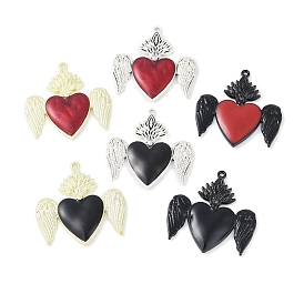 Rack Plating Alloy Enamel Pendants, Cadmium Free & Nickel Free & Lead Free, Sacred Heart with Wing Charm