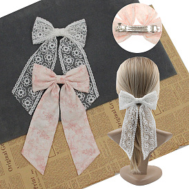 600Pcs 2Styles Flower Pattern Bowknot Polyester Hair Barrettes, with Iron Clips, for Women Girls