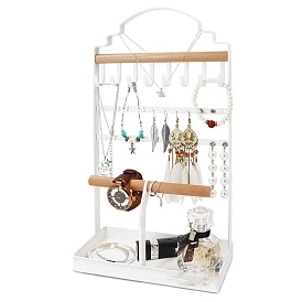 Iron with Wood Jewelry Storage Rack, Earrings Display