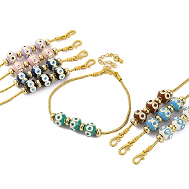 Brass European Bracelets, with Enamel Beads, Real 18K Gold Plated