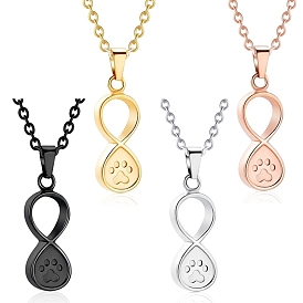 Stainless Steel Pendant Necklaces, Infinity with Claw Print Urn Ashes Necklaces