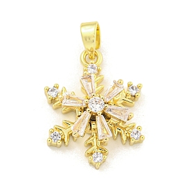 Rack Plating Brass Clear Cubic Zirconia Pendants, Christmas Snowflake Rotatable Charms, Long-Lasting Plated, Lead Free & Cadmium Free