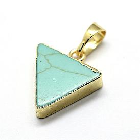 Synthetic Turquoise Pendants, with Golden Tone Brass Findings, Triangle