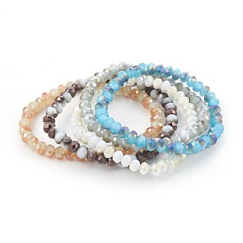 Electroplate Glass Beads Stretch Bracelets, Faceted, Round