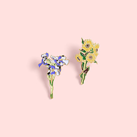 Van Gogh Inspired Floral Brooch Set - Iris and Sunflower Pins for Any Outfit!