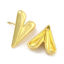 Rack Plating Heart Brass Stud Earrings for Women, Cadmium Free & Lead Free, Long-Lasting Plated