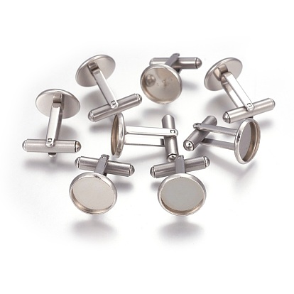 201 Stainless Steel Cuff Settings, Cufflink Finding Cabochon Settings for Apparel Accessorie, Flat Round