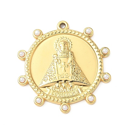 304 подвески из нержавеющей стали, плоский круглый с королем, с абс пластмассовой имитационной жемчужиной