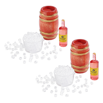 Resin Wine & Wood Barrel & Ice Display Decorations, Micro Landscape Dollhouse Accessories, Pretending Prop Decorations