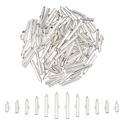 120Pcs 6 Style Brass Slide On End Clasp Tubes, Slider End Caps
