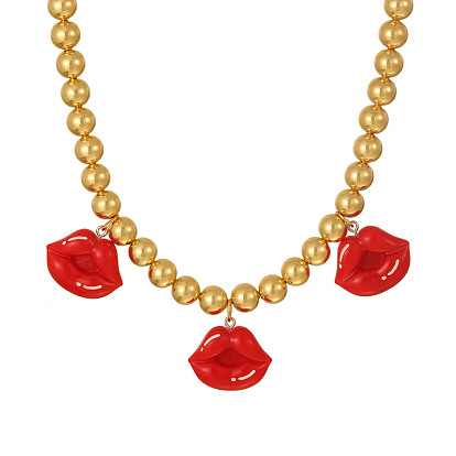 Кулоны из смолы в виде красных губ, ожерелья-нагрудники, цепочки из сплава с шариками для женщин