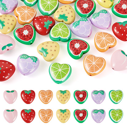 28 шт 7 стили непрозрачные акриловые бусины, сердце с фруктами