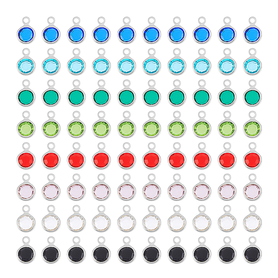 8 цвет 304 нержавеющая сталь со стеклянными подвесками, плоские круглые граненые