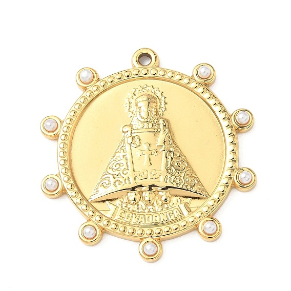 304 подвески из нержавеющей стали, плоский круглый с королем, с абс пластмассовой имитационной жемчужиной