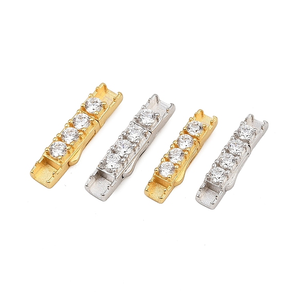 925 стержневые застежки из стерлингового серебра с микропаве и прозрачным фианитом, прямоугольные, плоское отверстие