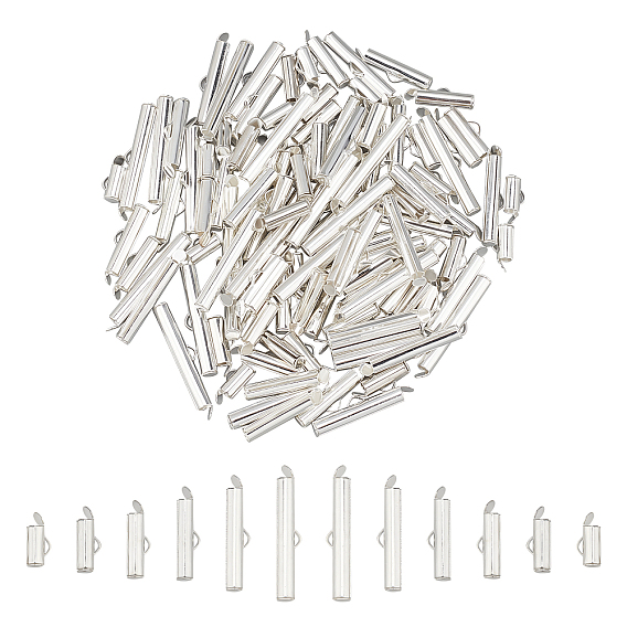 120Pcs 6 Style Brass Slide On End Clasp Tubes, Slider End Caps
