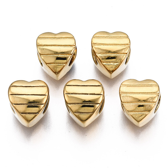 316 Surgical Stainless Steel European Beads, Large Hole Beads, Heart