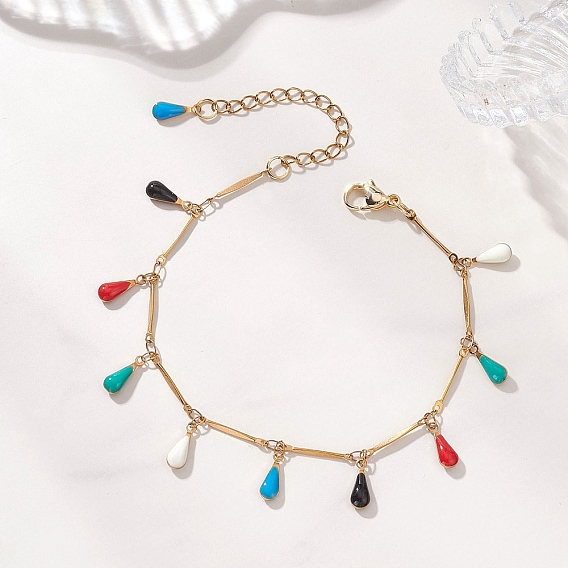 304 из нержавеющей стали шарм браслеты, браслеты из цепочек для женщин, слеза, с эмалевыми прелестями