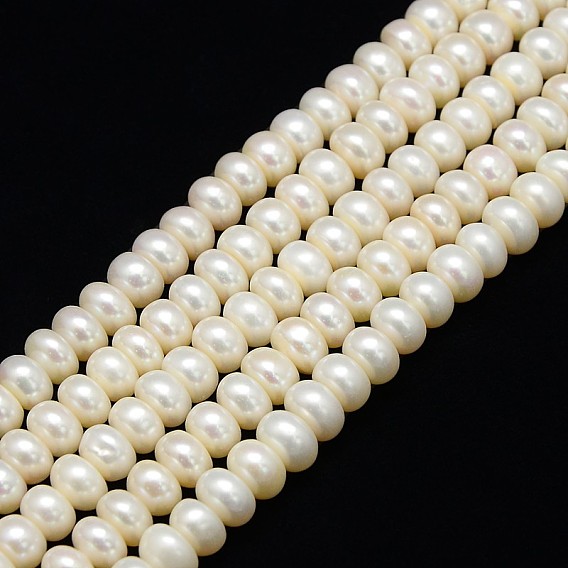 Grade A Natural Cultured Freshwater Pearl Beads Strands, Polished, Rondelle