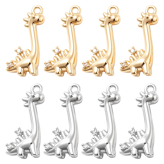 8 шт. 2 цвета латунные подвески из прозрачного кубического циркония с микропаве, динозавр прелести