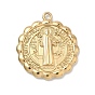 304 Stainless Steel Pendants, Flower with Saint Benedict Pattern Charm, PVD Vacuum Plating
