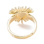 Black Cubic Zirconia Heart Sun Adjustable Ring, Brass Jewelry for Women, Cadmium Free & Lead Free