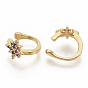 Brass Micro Pave Colorful Cubic Zirconia Cuff Earrings, Flower, Real 16K Gold Plated