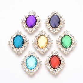 Alloy Rhinestone Flat Back Cabochons, with Acrylic Rhinestone, Oval, Light Gold