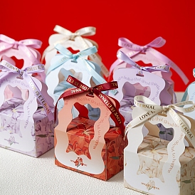 Подарочные коробки для конфет с цветочным принтом и лентой, складные ящики для хранения на свадьбу, прямоугольные