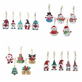 Christmas Theme DIY Diamond Painting Keychain Kit, Including Acrylic Board, Keychain Clasp, Bead Chain, Resin Rhinestones Bag, Diamond Sticky Pen, Tray Plate and Glue Clay