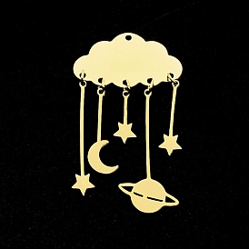 Ion Plating(IP) 201 Stainless Steel Pendants, Laser Cut, Cloud with Moon, Star & Planet