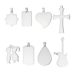 PandaHall Elite 201 Stainless Steel Heart Stamping Blank Tag Pendants, Mixed Shapes
