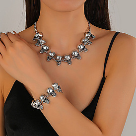 Наборы из ожерелья и браслетов из сплава с черепом