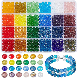 600Pcs 24 Colors Glass Beads, Faceted, Rondelle