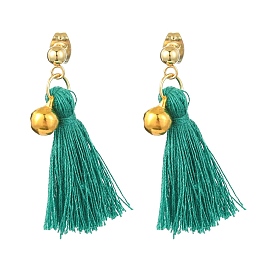 Christmas Tree Tassel Dangle Earrings, Brass Bell Stud Earrings for Women