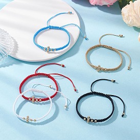 Плетеные браслеты из латунных бусин, плетеные браслеты из нейлонового шнура для женщин и мужчин, крестик