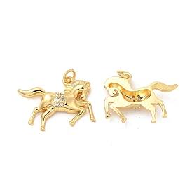 Brass Micro Pave Cubic Zirconia Pendants, with Jump Ring, Horse Charm, Golden